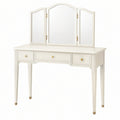 Toeletta con Specchio a Tre Ante in Legno Bianco con Pomelli in Ottone