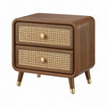 Comodino in legno e rattan con 2 cassetti marrone