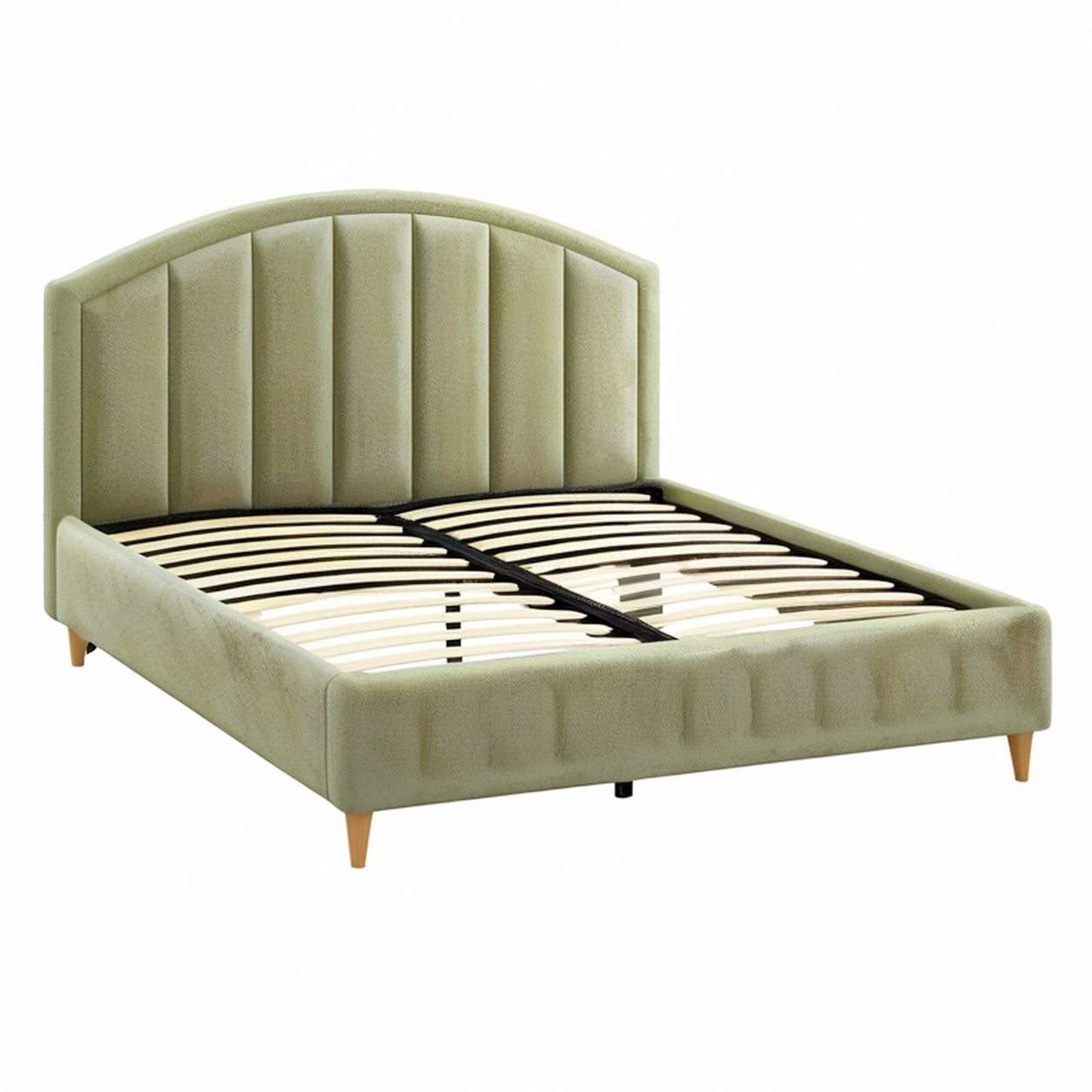 Letto matrimoniale in tessuto verde con struttura in legno e metallo 200x160 cm