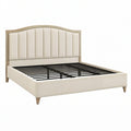 Letto matrimoniale in legno e tessuto beige 200x160 cm