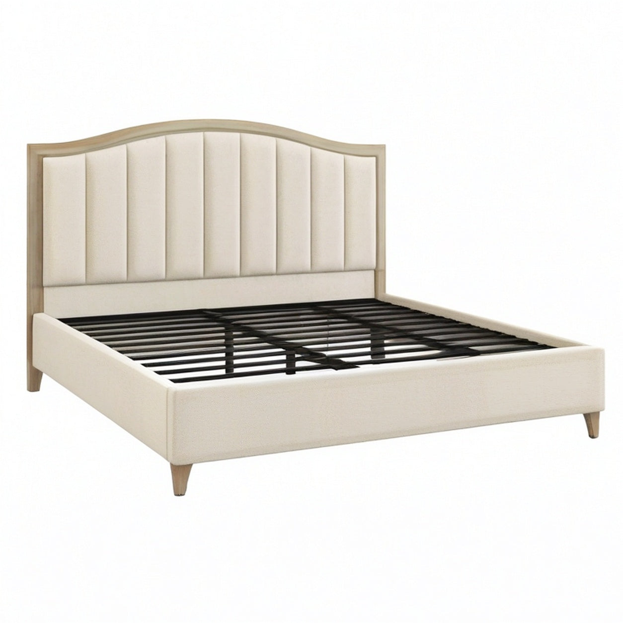 Letto matrimoniale in legno e tessuto beige 200x160 cm