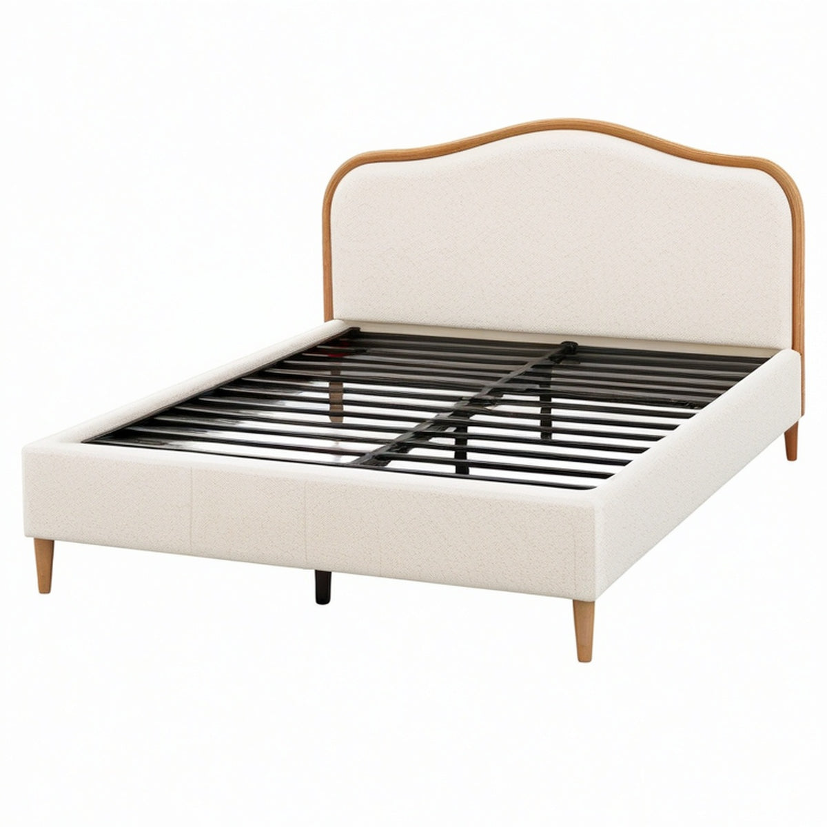 Letto matrimoniale in legno e tessuto bouclé beige 200x160 cm