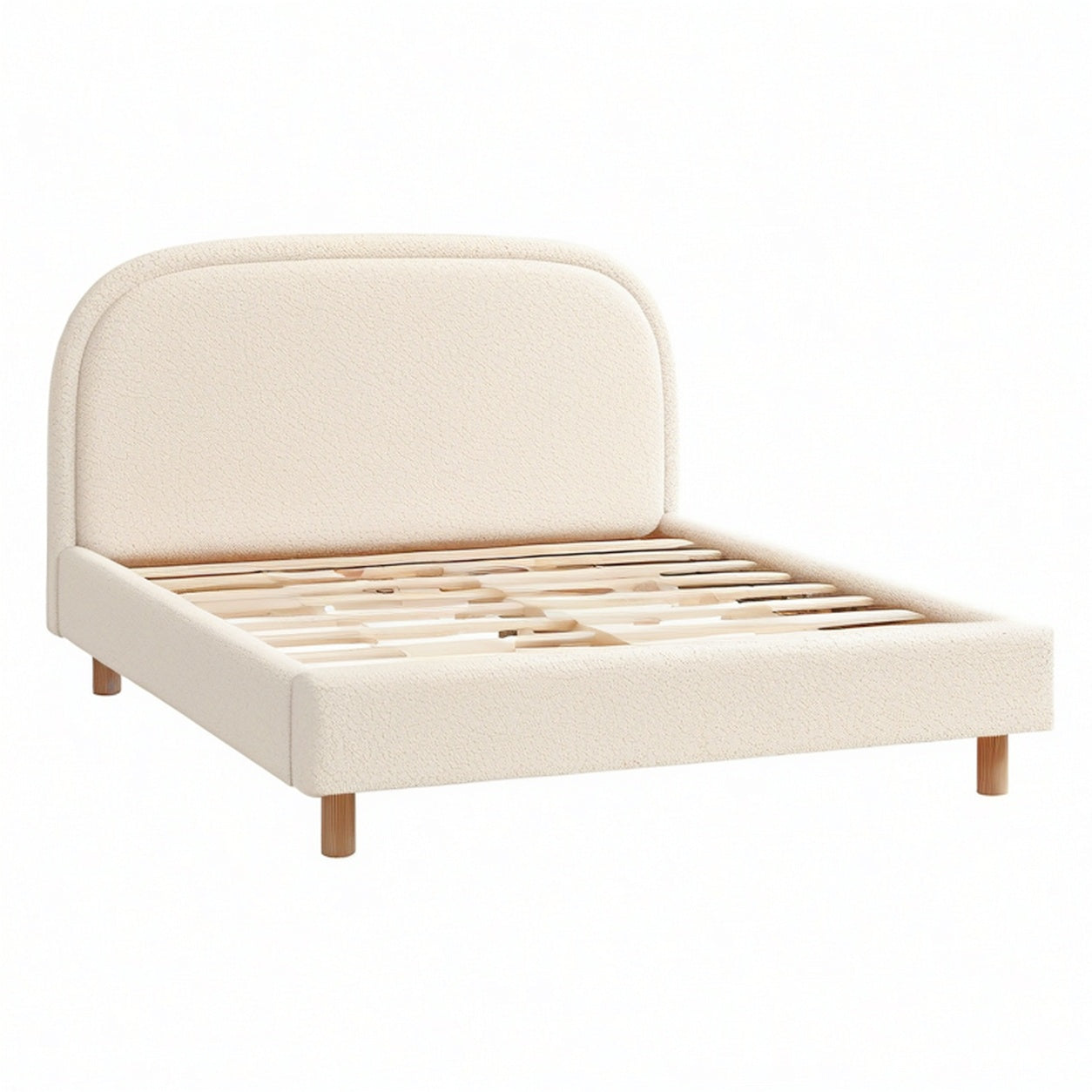 Letto matrimoniale curvo in bouclé 200x180 cm beige