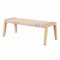 Panca in legno di quercia e rattan intrecciato beige