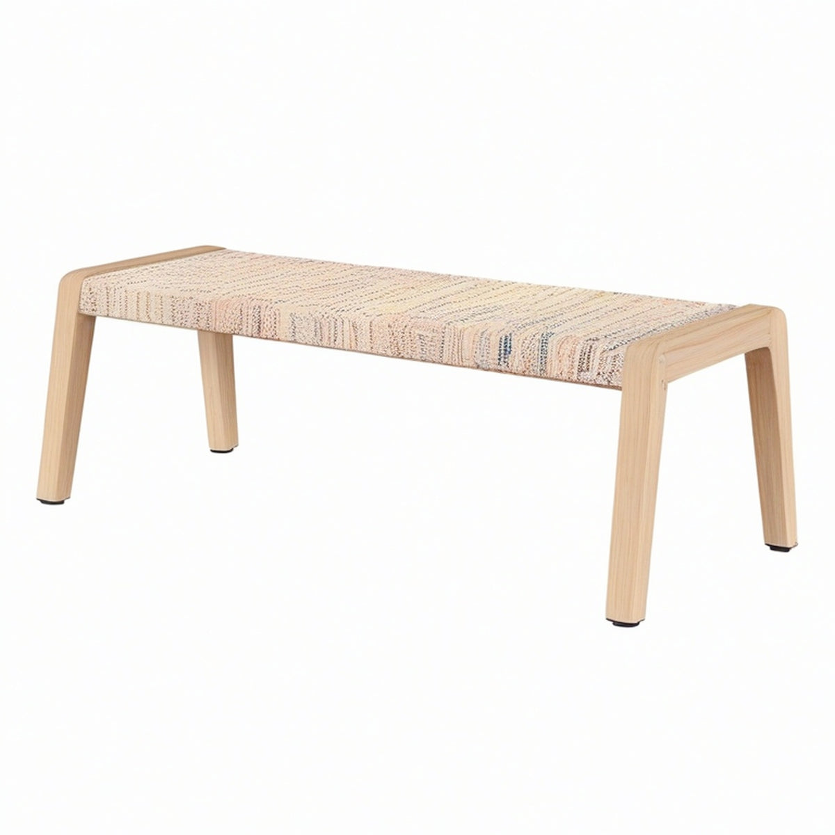 Panca in legno di quercia e rattan intrecciato beige