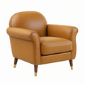 Poltrona in pelle sintetica marrone con gambe in legno