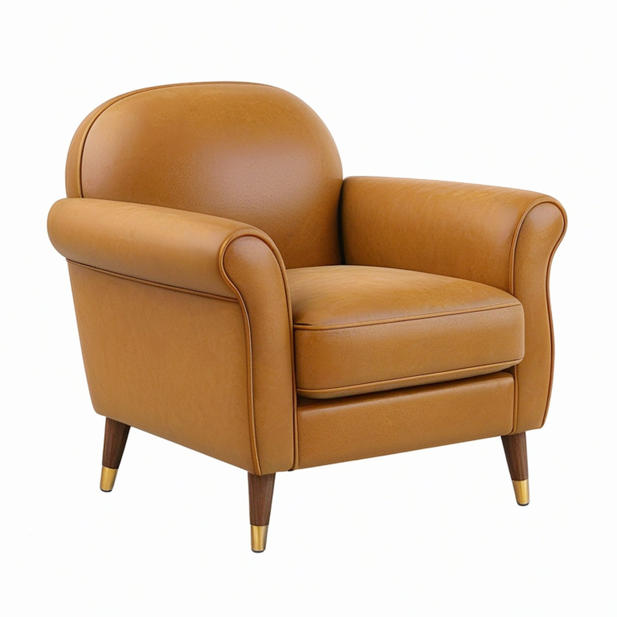 Poltrona in pelle sintetica marrone con gambe in legno
