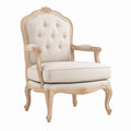 Poltrona in legno con rivestimento in lino beige