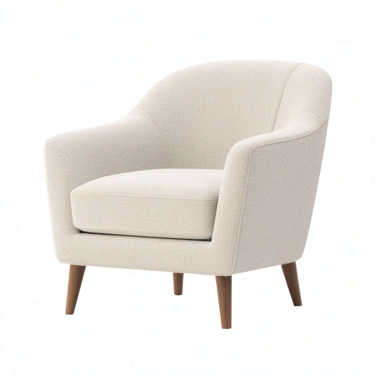 Poltrona in tessuto poliestere con gambe in legno, beige