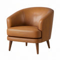 Poltrona in pelle sintetica marrone con gambe in legno, 75x73x70 cm