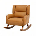 Sedia a dondolo in pelle sintetica marrone con struttura in legno