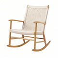 Sedia a dondolo in legno con seduta e schienale in corda beige