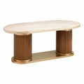 Tavolo da pranzo ovale in travertino e legno 180x90x75 cm beige/marrone
