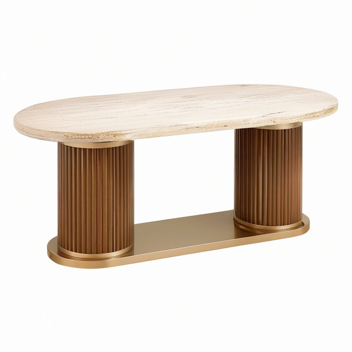 Tavolo da pranzo ovale in travertino e legno 180x90x75 cm beige/marrone